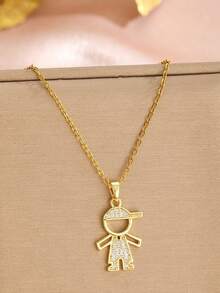 1pc Personalized Design Gold-Plated Copper Cubic Zirconia Baseball Cap Pendant Necklace, Party Decor Accessory Gift For Family, Friends, Daily, Travel - Gold - View 4