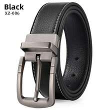 Nuevo cinturón reversible con hebilla de 3,3 para hombre, hebilla giratoria, cinturón perforado informal, cinturón de lujo ligero a RLOW - XZ-006-negro - Ver 12