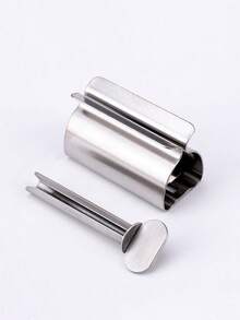 1pc Toothpaste Squeezer, Slouchy Household Toothpaste Dispenser, Manual Rotating Facial Cleanser & Toothpaste Squeezer, Stainless Steel Toothpaste Tube Squeezer, Hair Dye Squeezer, Toothpaste Holder Rack, Suitable For Bathroom, Salon - Silver - View 4