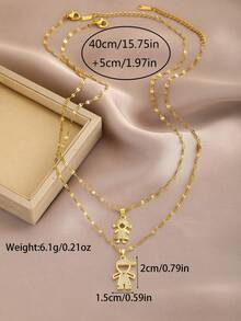 2pcs/Set Adorable Cubic Zirconia Studded Pendant Necklaces For Boys & Girls, Stainless Steel Chain, Suitable As Gift For Son, Daughter, Sibling, Twist Design, Christmas, Birthday, Children's Daily Wear - Gold - View 4