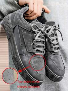 （尺码偏小一码）2025新款男士纯色灰色系带运动滑板鞋，简约圆头厚底增高运动鞋，尺码39-48 - 灰色 - 查看 9