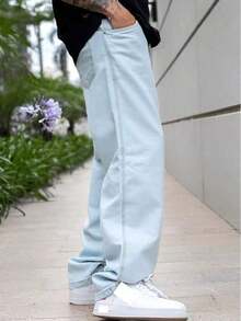 29 Black Denim Casual Wide Leg Loose Pants With Pockets, Urban Style For Men, Suitable As A Gift For Husband Or Boyfriend - Rửa nhẹ - Xem 4