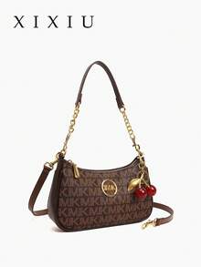 2025 New Fashionable Classic Versatile Solid Color PU Waterproof Fabric Retro Style Shoulder Bag Square Bag With Letter Pattern Decoration Design, Perfect For Shopping. Follow Us To Purchase And Receive A Free Exquisite Cherry Charm.