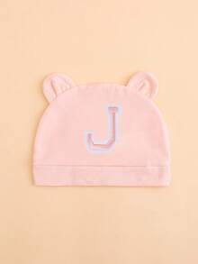 1顶婴儿粉色薄款26字母耳朵针织帽，可爱熊耳造型，柔软舒适轻便，适合0-3个月新生儿四季日常佩戴，多种字母可选 - 粉色 - 查看 35