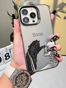 Halloween Gothic Skeleton  Black Cat Print Phone Case For IPhone 17 16 15 14 13 12 11 X XS 7 8 - TPU IMD Case With Colorful Laser Backboard, Cool  Protective Cover For Teens Adults, Co - 黑色 - 查看 5