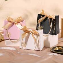 10个/包（含提手和丝带）宰牲节、开斋节、阿拉伯节日礼品袋，新月城堡糖果盒，中东节日派对 - 白色 - 查看 4