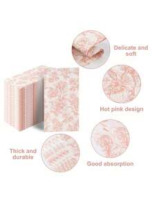 20pcs/40pcs/60pcs/80pcs/100pcs/200pcs/Set 2-Ply Soft Long Pink Begonia Pattern Napkins, Unfolded 33cm*40cm, For Party Lunch Napkins, Guest Towels, Decorative Paper, Birthday Decorations, Wedding Anniversary, Graduation Party Decorations - Multicolor - View 2