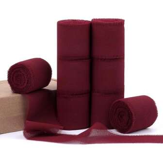 Cinta de gasa burdeos para ramos, cinta de tela para envolver regalos, cinta deshilachada hecha a mano para bodas, lazos de cinta de seda de gasa para decoraciones del Día de San Valentín y Año Nuevo