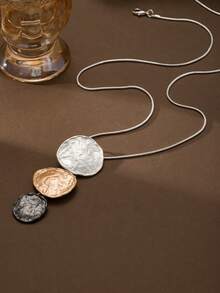 SophiaXuan 1pc Women's Fashion Y Shape Pendant Necklace Retro Simple Round Zinc Alloy Silver Enamel Adjustable Long Snake Chain Elegant Sexy Sweater Chain Necklace Suitable For Daily Party Banquet Wedding Fashion Item Mother's Day Gift - Gray, Khaki, Black - View 7