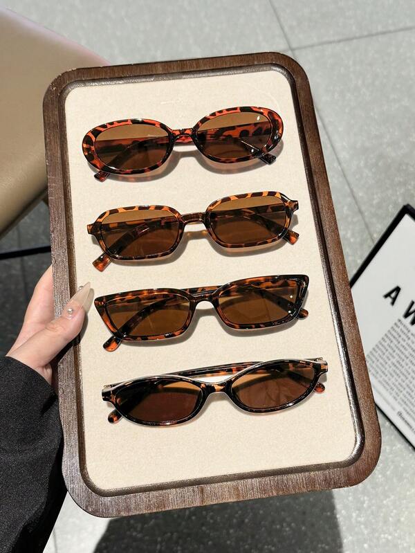 4pcs Fashion Women's Glasses, Vintage Leopard Print Multi-Frame Combination Glasses, Bohemian Style Minimalist Decorative Glasses, Lightweight & Comfortable, Durable For Long-Term Wear, Suitable For Fashion Outfits, Daily Commute, Beach, Party, Music Festival, Outdoor Activities