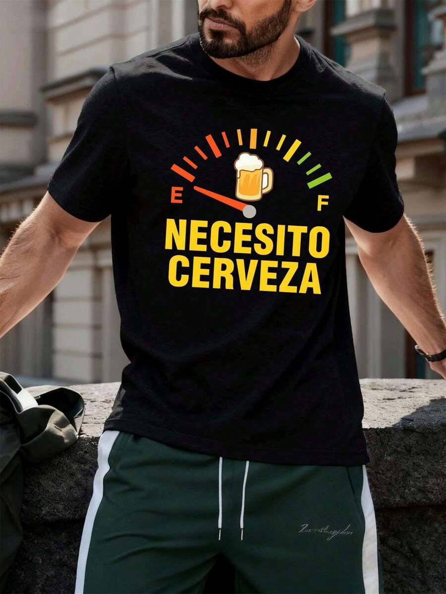 Weiche Baumwolle, l?ssig, bequem, strapazierf?hig, T-Shirt mit Kunstdruck für Bierliebhaber. - Schwarz - Übersicht 1