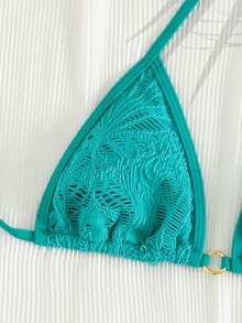 PEPPERMOLLY 2026 SS Women 3-Piece Mesh Bikini Set, Trimmed Top+Low Shorts+Wrap Skirt, Gold Chest Ring, Retro Style, For Beach & Pool. Vacation Summer - Blue-green - View 8