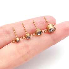 6pcs Cubic Zirconia Stud Earrings, Stainless Steel Crystal Hoop Earrings, Suitable For DIY Earring Jewelry Making Materials - Multicolor - View 6
