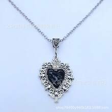 Collar de corazón de encaje de plata con colgante de corazón ardiente de, collar de joyería gótica - Corazón de plata - Ver 3