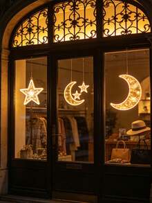 3pcs Moon & Star Window Lights, Suction Cup Hanging LED Battery Powered Holiday Decor Lights, Indoor/Outdoor Decoration For Home Gatherings, Weddings, Birthdays, Valentine's Day - Multicolor - View 2