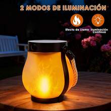 Linterna de Faroles Solares con Efecto Llama para Jardín, Linternas Colgantes Impermeables IPX4, 2 Modos con Carga y USB, Decoración para Patio, Porche y Camping (2 Piezas) - 2 piezas - Ver 6