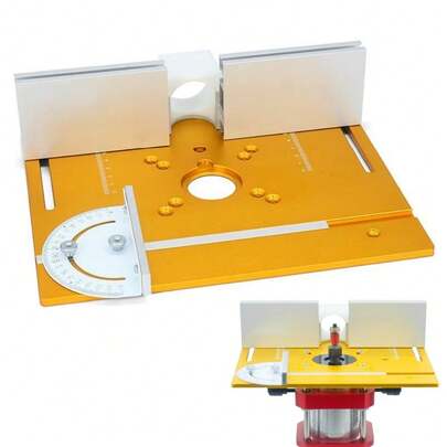 C8木工修边机倒置升降工作台，铝合金木工铣床插入板，铣床工作台面倒置板带山形推尺，修边工具木工小型台锯工作台，下压式榫槽倒置工作台面
