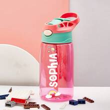 16oz/480ml Personalized Name Water Bottle For Kids, Stainless Steel 12oz/350ml Leakproof Bottle, Unicorn Space Themes, Straw Cap & Name Band Included, Back To School - Style 1 - View 29