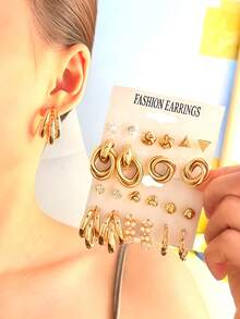 22 件简约几何珍珠心形耳环套装，适合日常、派对、节日、聚会、休闲装