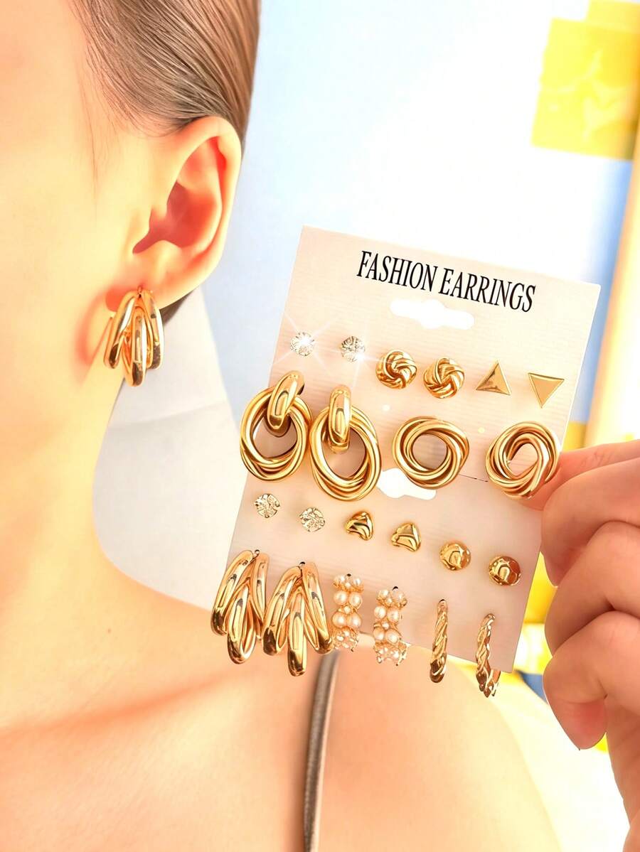 22 件简约几何珍珠心形耳环套装，适合日常、派对、节日、聚会、休闲装