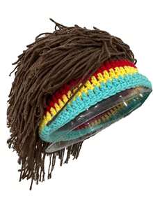 1顶男女通用雷鬼脏辫假发帽，趣味针织帽，时尚街头朋克摇滚滑雪帽