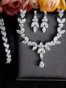 rakol 优雅女士首饰套装：1条项链+1条手链+2副耳环，采用铜锆石镀18K金工艺，是婚礼新娘和情人节的完美礼物。 - 首飾套裝 - 查看 6