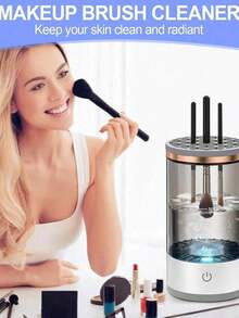 Nettoyeur et séchoir électrique portable alimenté par USB pour pinceaux de maquillage, design compact pour la maison et les voyages, cadeau idéal pour les femmes, accessoire de beauté parfait. Caractéristiques : tête de pinceau de maquillage en caoutchouc et fonction de nettoyage rapide. - Multicolore - Voir 2