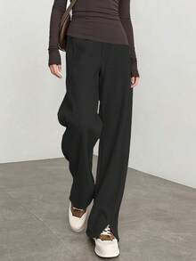 女士V字开衩阔腿裤，休闲百搭直筒裤，适合春夏穿着