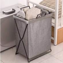 1pc Foldable Laundry Basket With Iron Frame And Washing Bag, Home Storage And Organization For Clothes And Toys - Grey - View 1