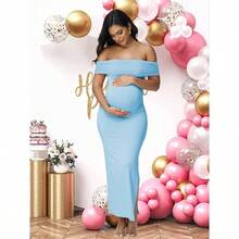 - Vestido de maternidad de malla con hombros descubiertos para mujer, sin mangas, para de shower, sesin de fotos - Azul + XL - Ver 5