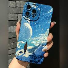 2026 nueva funda de teléfono esmerilada, funda de teléfono con impresión de arte de paisaje de luna, océano y cielo para iPhone 17 14 13 12 11 Pro Max  Galaxy S23 S22 S21 S20 S10 Plus, funda protectora para teléfono, regalo de pareja para novio y novia, regalo de San Valentín o cumpleaños - Azul Klein - Ver 1