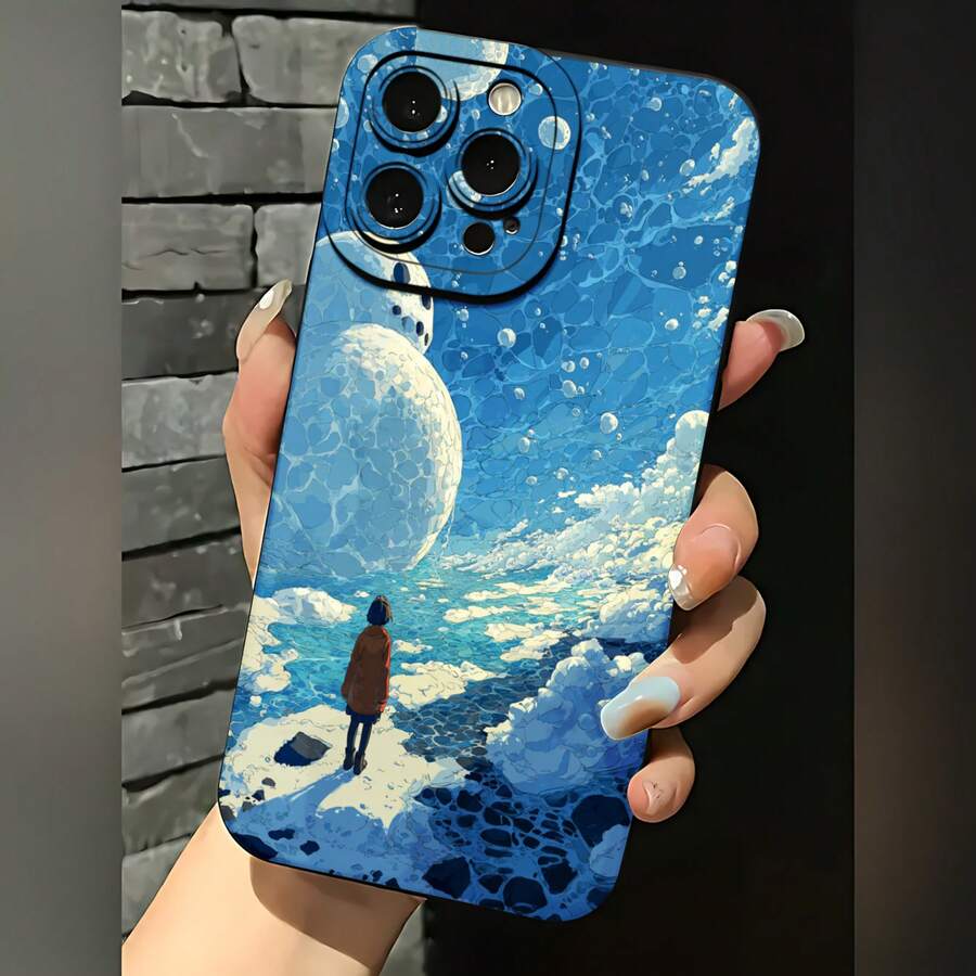 2026 nueva funda de teléfono esmerilada, funda de teléfono con impresión de arte de paisaje de luna, océano y cielo para iPhone 17 14 13 12 11 Pro Max Galaxy S23 S22 S21 S20 S10 Plus, funda protectora para teléfono, regalo de pareja para novio y novia, regalo de San Valentín o cumpleaños - Azul Klein - Ver 1