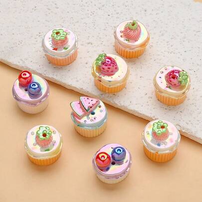 10颗树脂纸杯蛋糕珠，彩色水果装饰珠，适用于DIY珠宝制作，如手链、项链、耳环、钥匙扣、手机链、工艺品、装饰品、礼品