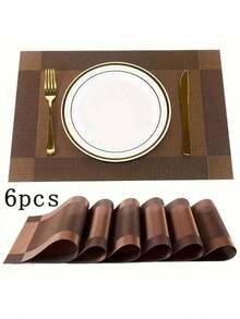 4/6/10pcs Placemats Set, Kitchen Dining Table Mats, Heat-Resistant Non-Slip Washable PVC Placemats, Easy Clean Woven Vinyl Placemats - Multicolor - View 16