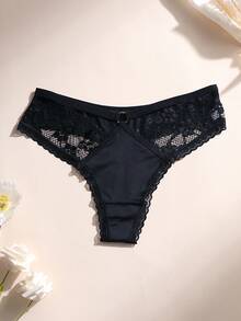 6条装女士冰丝无缝丁字裤性感V腰蕾丝拼接舒适透气运动内衣 - 彩色 - 查看 7