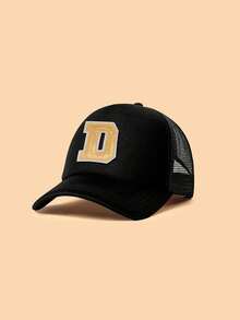 Mũ lưỡi trai trẻ em màu đen, in 26 chữ cái theo yêu cầu, họa tiết chữ bằng vải đính kim sa vàng, kiểu dáng thời trang, tinh tế, đa năng, nhẹ, thoáng khí với thiết kế đục lỗ, thích hợp làm quà tặng sinh nhật, ngày lễ, phù hợp cho bé trai và bé gái sử dụng hàng ngày ngoài trời, đi học, giải trí vào mùa xuân hè. - màu đen - Xem 33