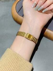 1件金色方形竹结女士石英表，精致时尚，适合日常佩戴，也可作为生日/毕业礼物或派对礼物 - 金色 - 查看 5