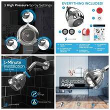 - Cabezal de ducha de presin de potencia u2013 Elevador de presin de agua de alta presin para hogares de baja presin u2013 3 cabezales de ducha para lluvia y masaje cromo pulido de lujo - Cabezal de ducha a presión de potencia chapado en cromo (pulido de lujo) - Ver 1