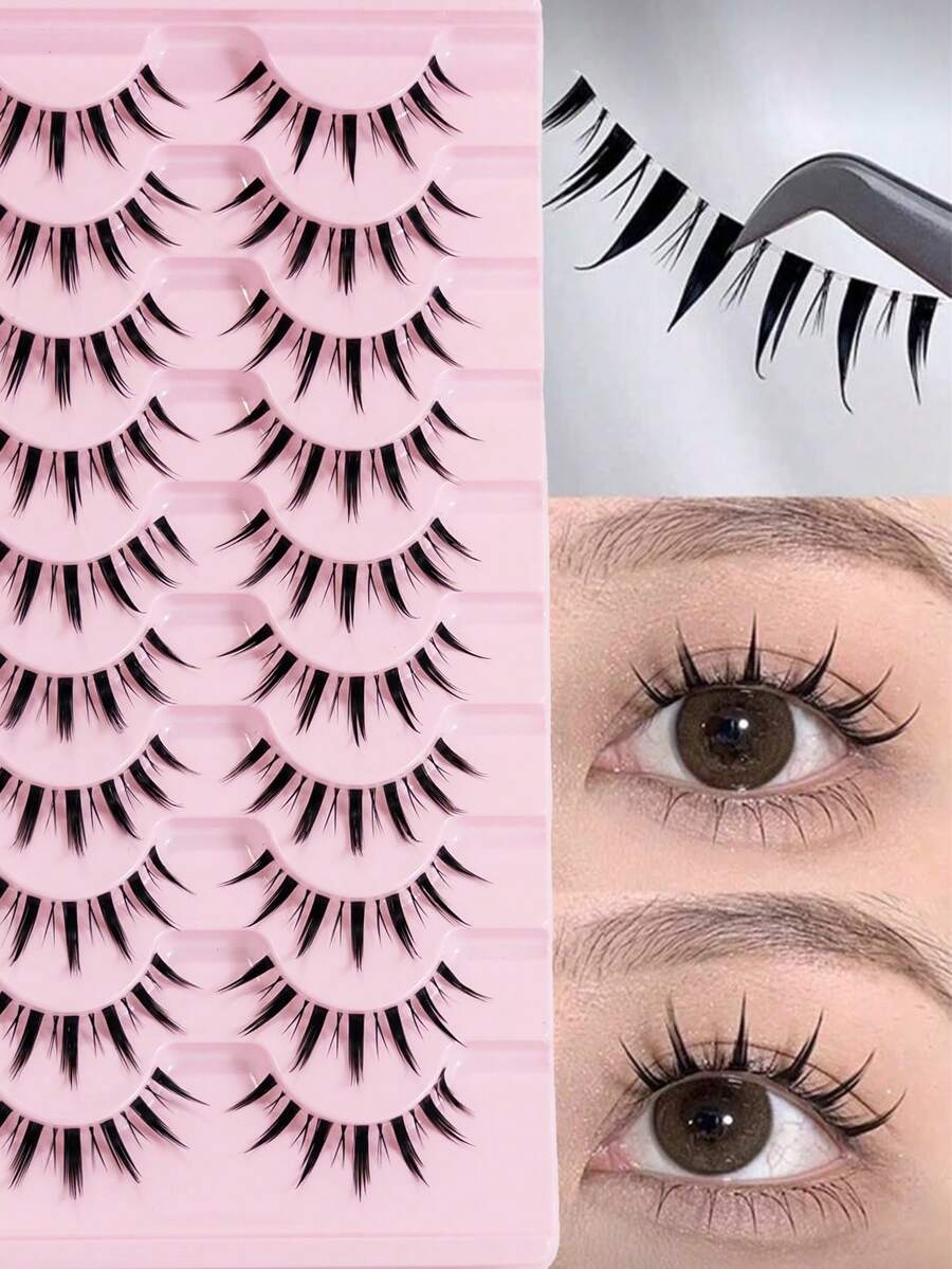 10 Pairs Manga Lashes Natural Look Eyelashes Cat Eye Lashes Cross Thick Mink Lashes Anime False Eyelashes Extension Makeup Tools Party Travel - Criss Cross lashes - View 1