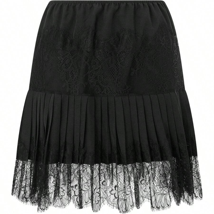 Falda de encaje para mujer, minifalda corta Y2k con ribete de encaje con volantes, 16, longitud hasta la mitad del muslo, esttica, ultrasuave, para uso informal, diario, hogar, ocio, citas, Y - inicial - Ver 1