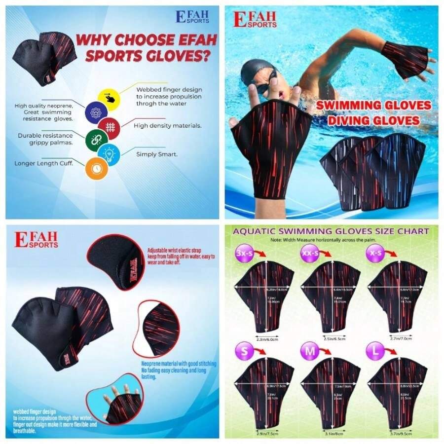 - Guantes de natacin acutica, guantes de neopreno para entrenamiento de natacin y aerbicos de agua, guantes de resistencia para hombres, mujeres y nios - Medio rojo - Ver 1