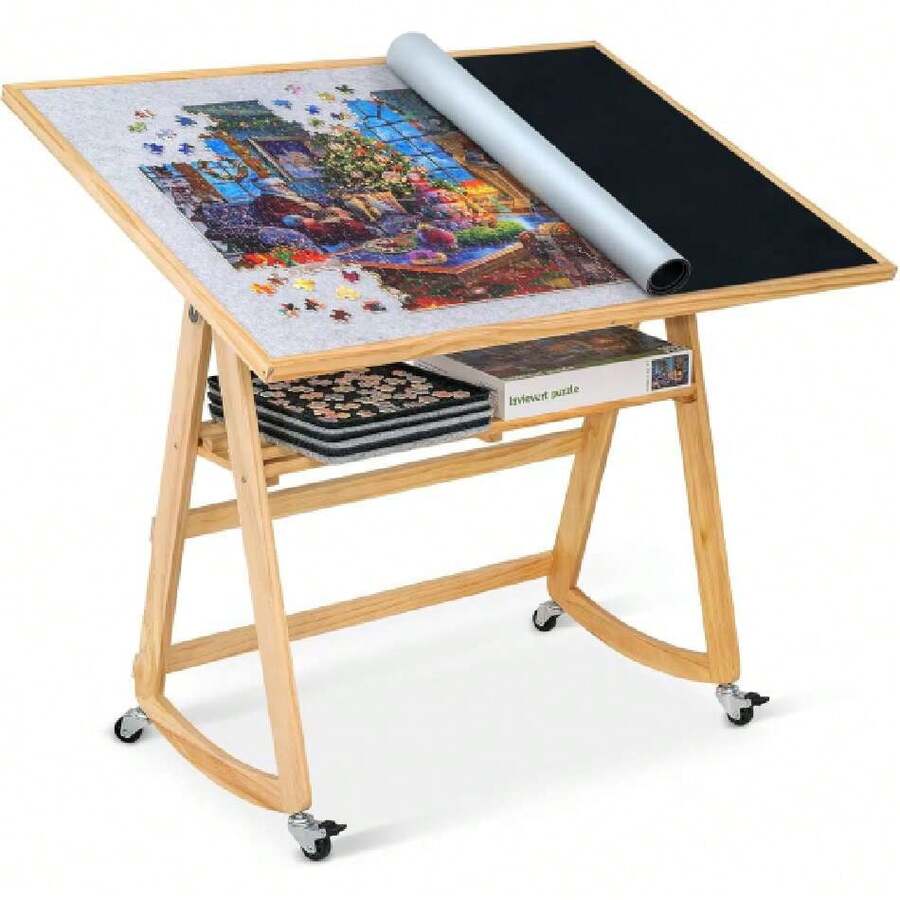 500 Piece Tilting Puzzle Table With Legs & Cover Mat, Adjustable Jigsaw Puzzle Board Easel With Storage, Portable Wooden Table With 4 Wheels For Adults, Great Assistant For Mom & Elderly,35090762 - Multicolor - View 1