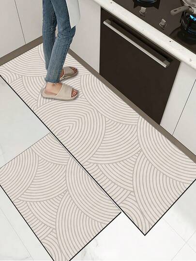 [HOT!!!] 1pc Soft Rubber Kitchen Mat, 3.5mm Thick Kitchen Rug, Minimalist Luxury Style With Shallow Color Semi-Circle Line Pattern, Absorbent Kitchen Mat Large Carpet, Can Be Cut To Fit Kitchen Size, Surface Fabric Material, Middle Sponge Layer, Bottom Rubber Layer, Suitable For Kitchen Rugs, Kitchen Decor, Wedding Decor, Home Decor, Bathroom Mat, Entryway Mat, Laundry Room Mat, Hallway Carpet, Living Room Mat, Etc.