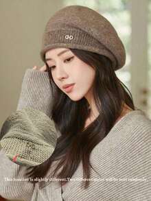 1 件时尚针织帽，防风保暖宽松帽，百搭舒适贝雷帽，秋冬