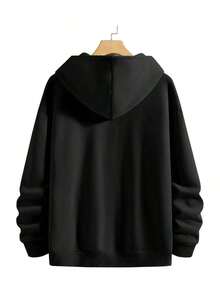 Men's Letter Print Drawstring Hoodie For Autumn - Black - View 2