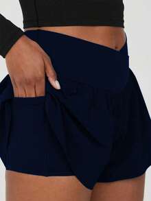 Women's Plus Size Solid Color Knit Shorts, Asymmetrical Design, Short Length, Comfortable Fit, Black, Summer Sports - Aprikot - View 6
