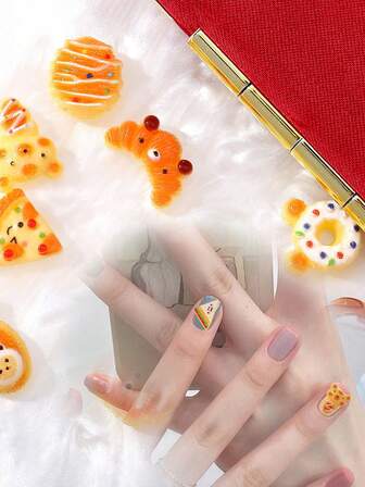 50pcs/Pack Mini Resin Cream Bread Nail Art Decorations, Nail Accessories