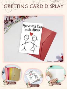 1PC Funny Anniversary Card - Minimalist Couple Stick Figure & Red Heart, "YAY, WE STILL LIKE EACH OTHER!" Message, High-Quality Paper, Ideal For Couples, Wedding/Valentine's Day/Dating Anniversary - Multicolor - View 2