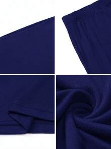 女士两件套，休闲优雅纯色不对称下摆塑形上衣，适合婚礼招待会、晚宴约会，搭配纯色直筒裤，适合日常穿着、度假和海滩度假。 - 藏蓝色 - 查看 12