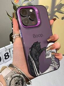 Halloween Gothic Skeleton  Black Cat Print Phone Case For IPhone 17 16 15 14 13 12 11 X XS 7 8 - TPU IMD Case With Colorful Laser Backboard, Cool  Protective Cover For Teens Adults, Co - 紫色 - 查看 2